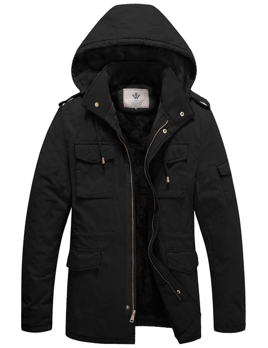 Men'S Winter Coat Warm Puffer Jacket Hooded Winter Puffer Jacket Black L