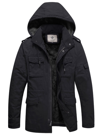 Men'S Winter Coat Warm Puffer Jacket Hooded Winter Puffer Jacket Black L
