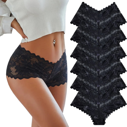 6 Pack Lace Underwear for Women Soft Briefs Embroidery Floral Panties S-XL - PrettyFancyNow