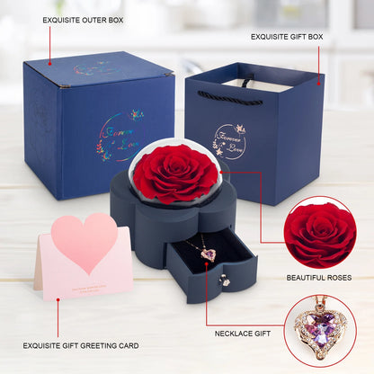 Preserved Flowers Whit High-End Rose Necklace Gift Box