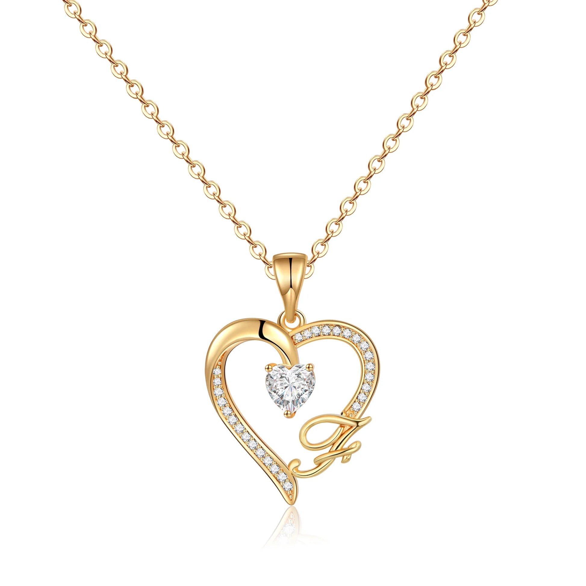 14K Gold Plated Initial Heart Pendant Necklace for Women