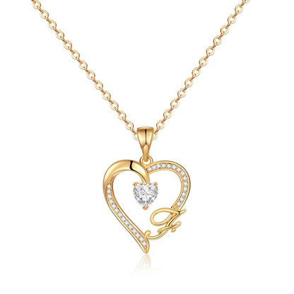 14K Gold Plated Initial Heart Pendant Necklace for Women