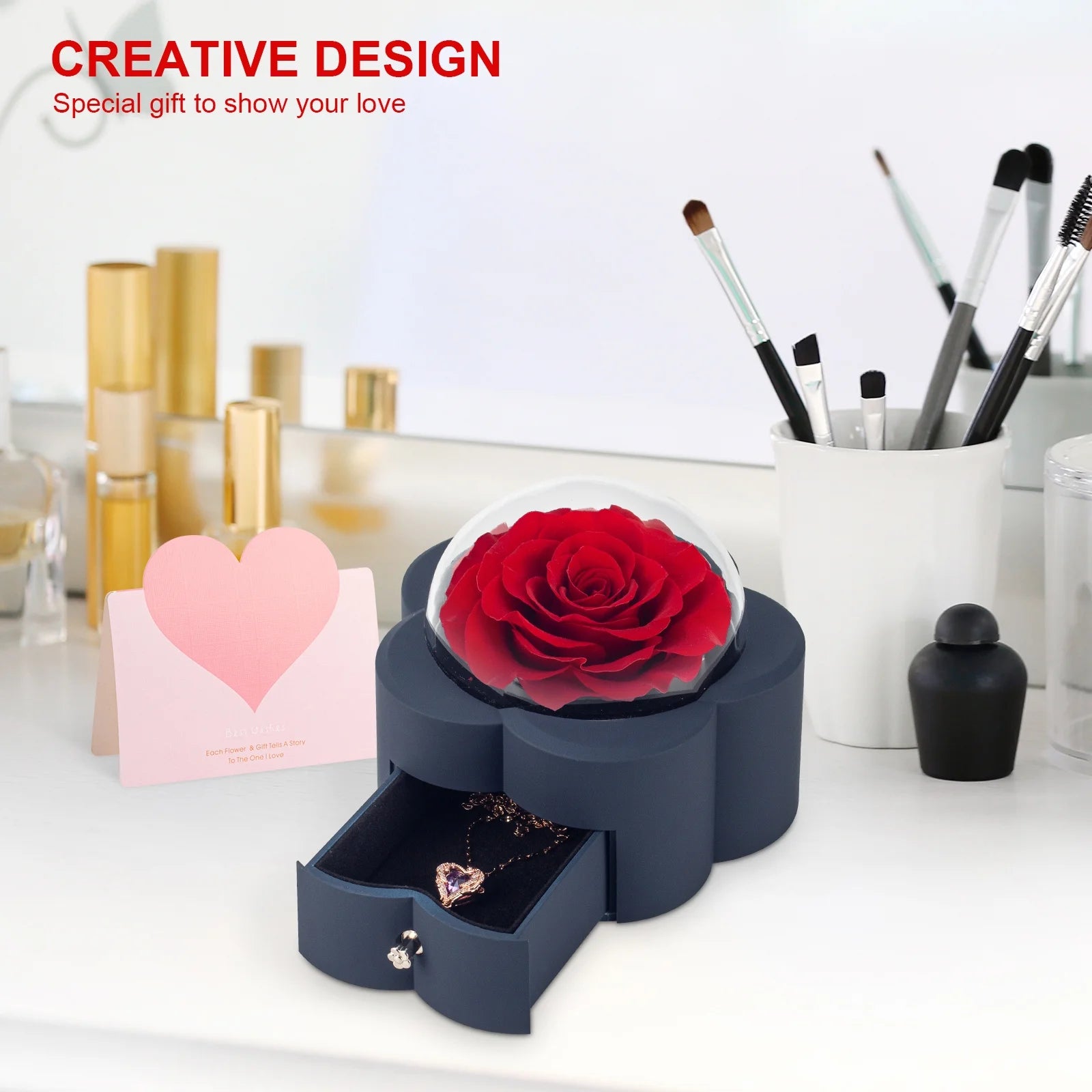 Preserved Flowers Whit High-End Rose Necklace Gift Box