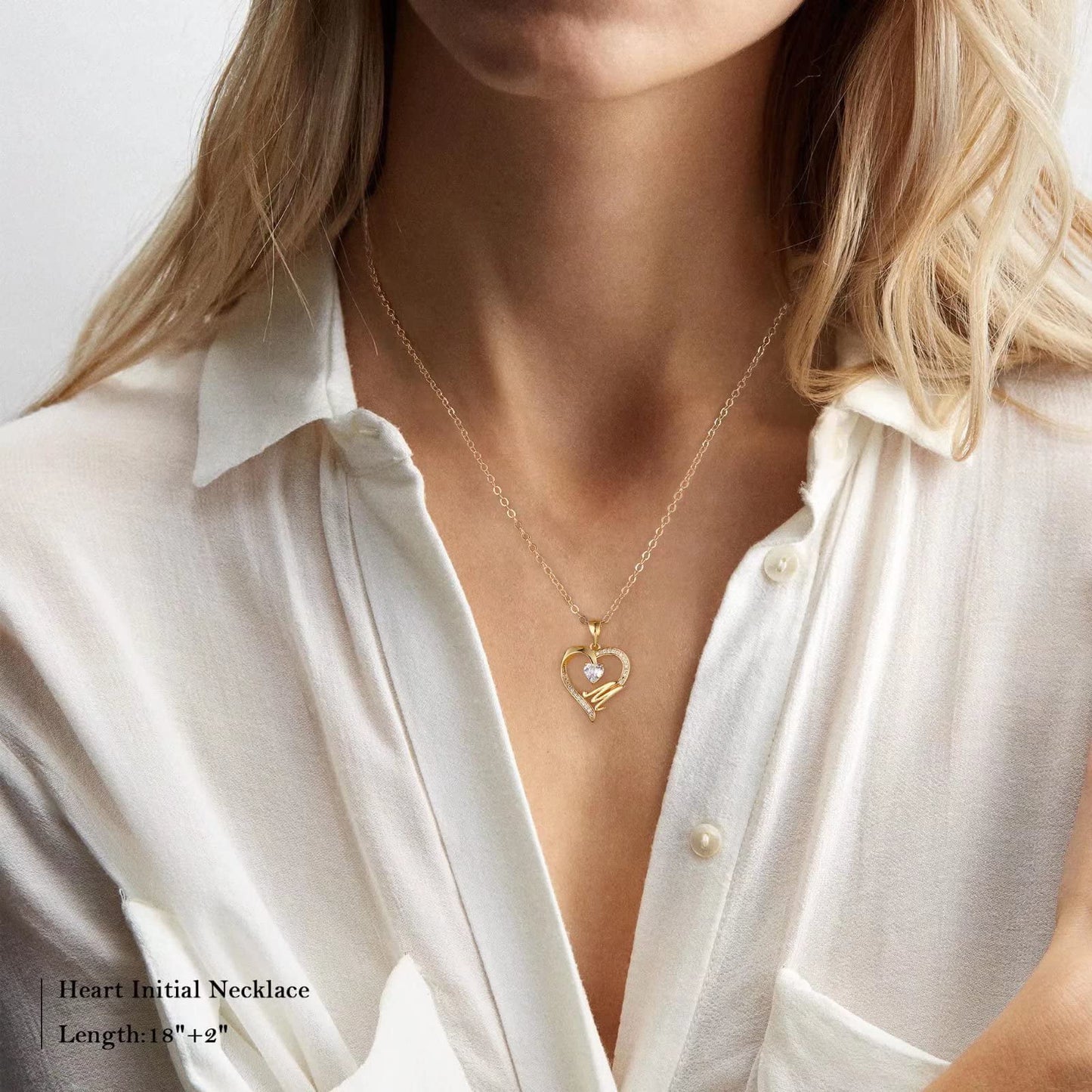 14K Gold Plated Initial Heart Pendant Necklace for Women