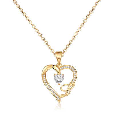 14K Gold Plated Initial Heart Pendant Necklace for Women