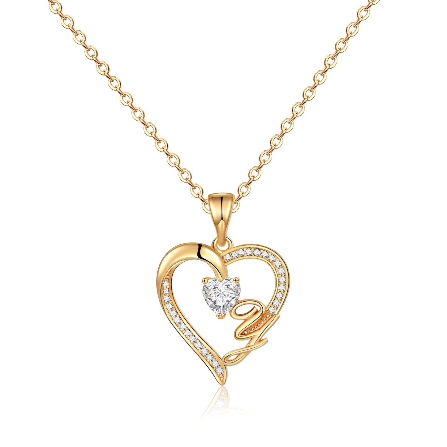 14K Gold Plated Initial Heart Pendant Necklace for Women