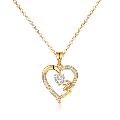 14K Gold Plated Initial Heart Pendant Necklace for Women
