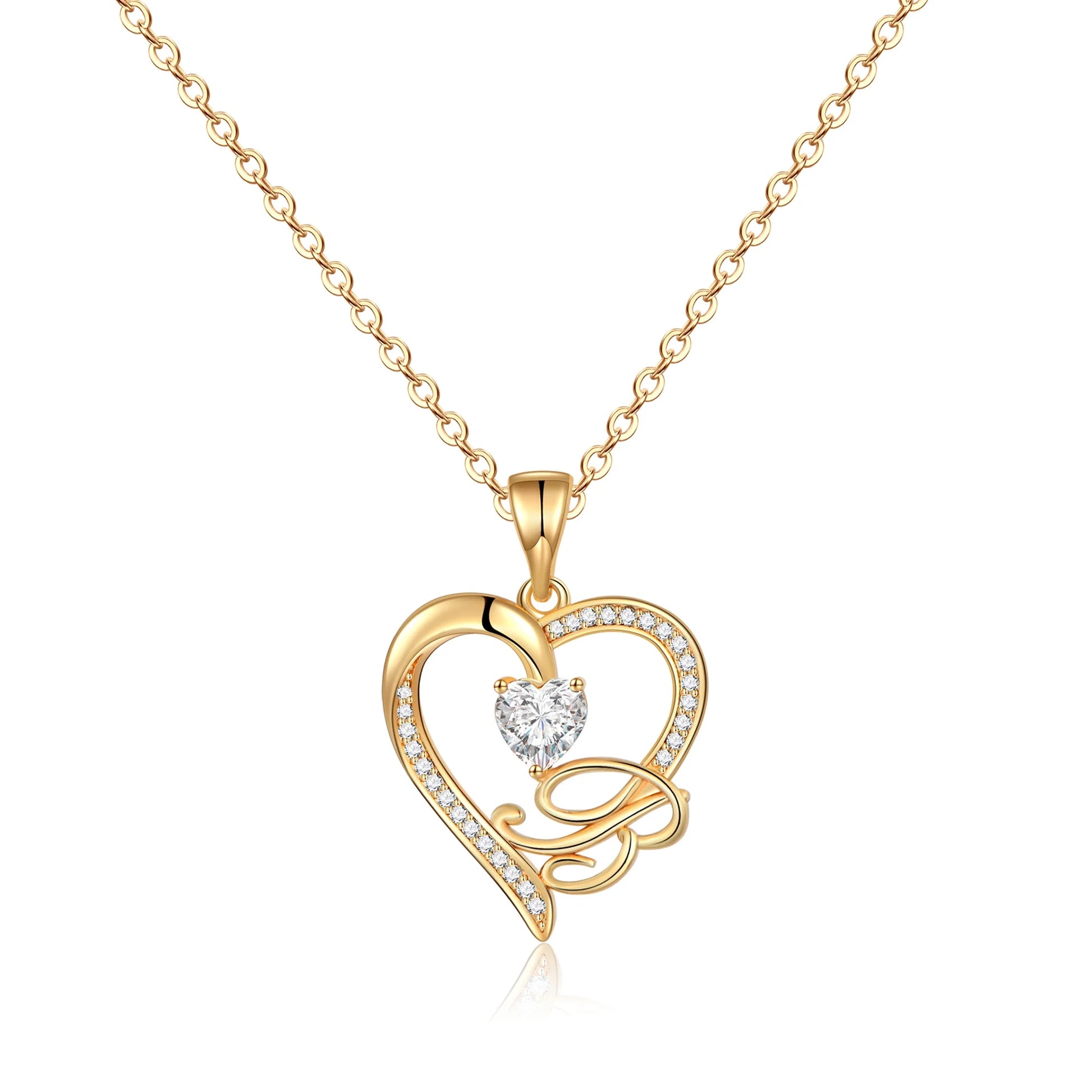 14K Gold Plated Initial Heart Pendant Necklace for Women