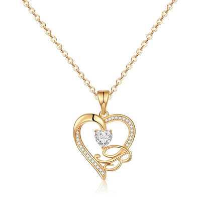 14K Gold Plated Initial Heart Pendant Necklace for Women