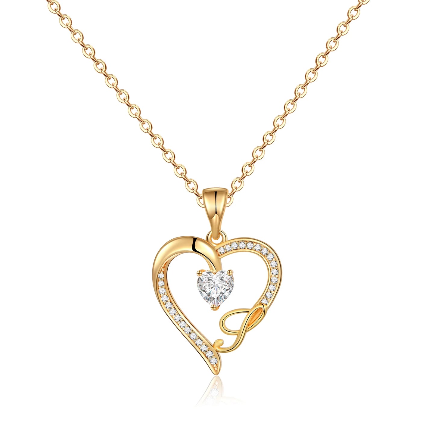 14K Gold Plated Initial Heart Pendant Necklace for Women