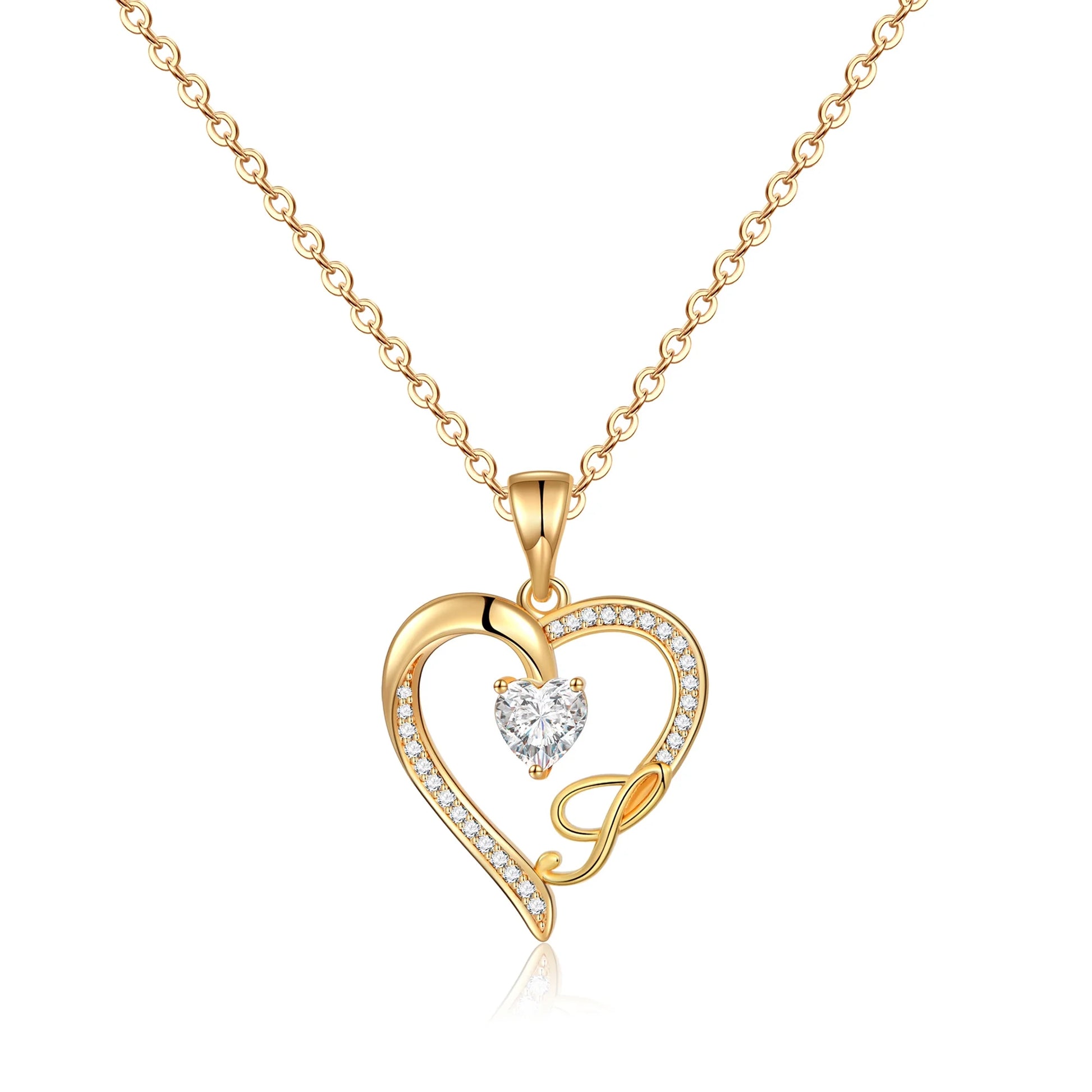 14K Gold Plated Initial Heart Pendant Necklace for Women