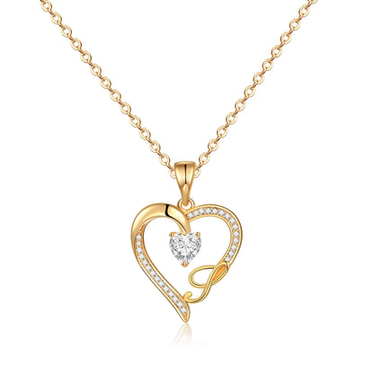 14K Gold Plated Initial Heart Pendant Necklace for Women