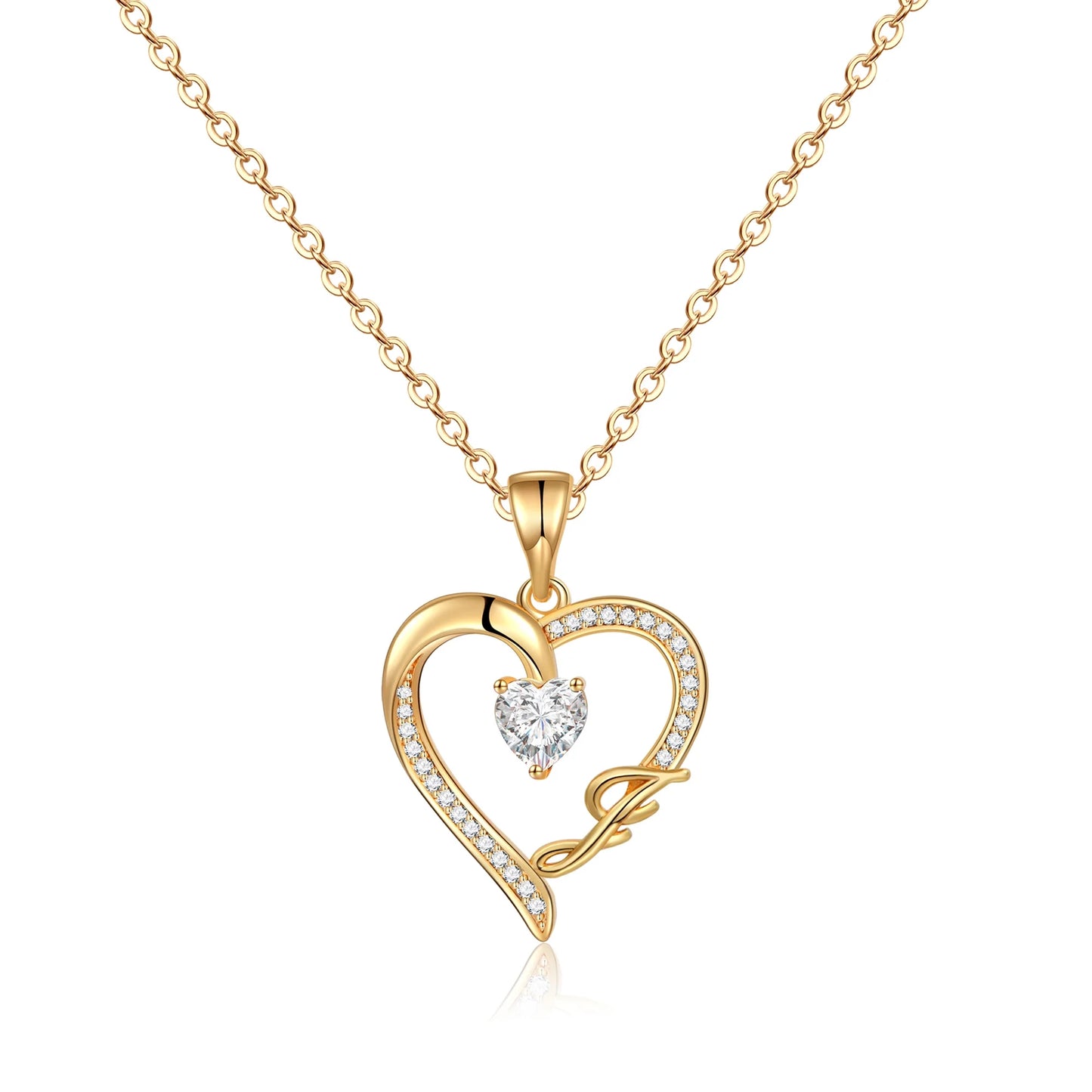14K Gold Plated Initial Heart Pendant Necklace for Women