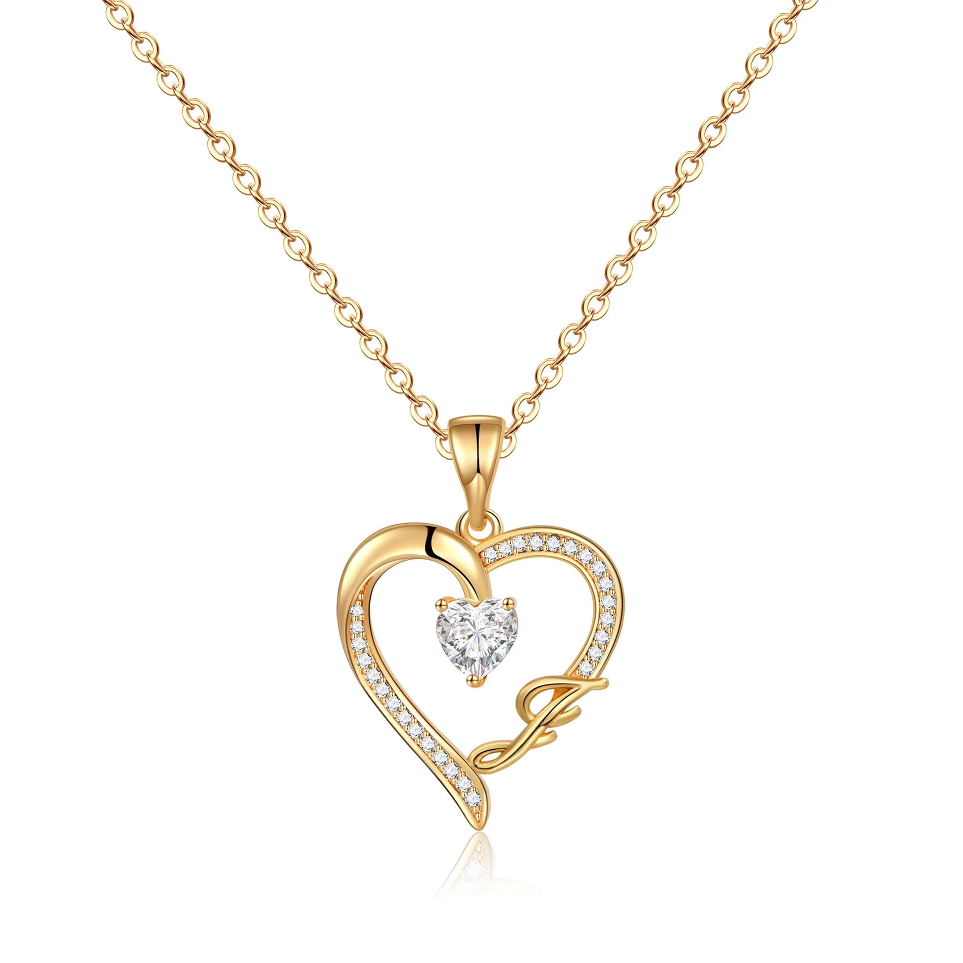 14K Gold Plated Initial Heart Pendant Necklace for Women