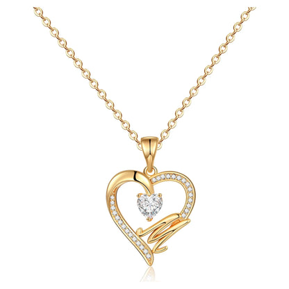 14K Gold Plated Initial Heart Pendant Necklace for Women