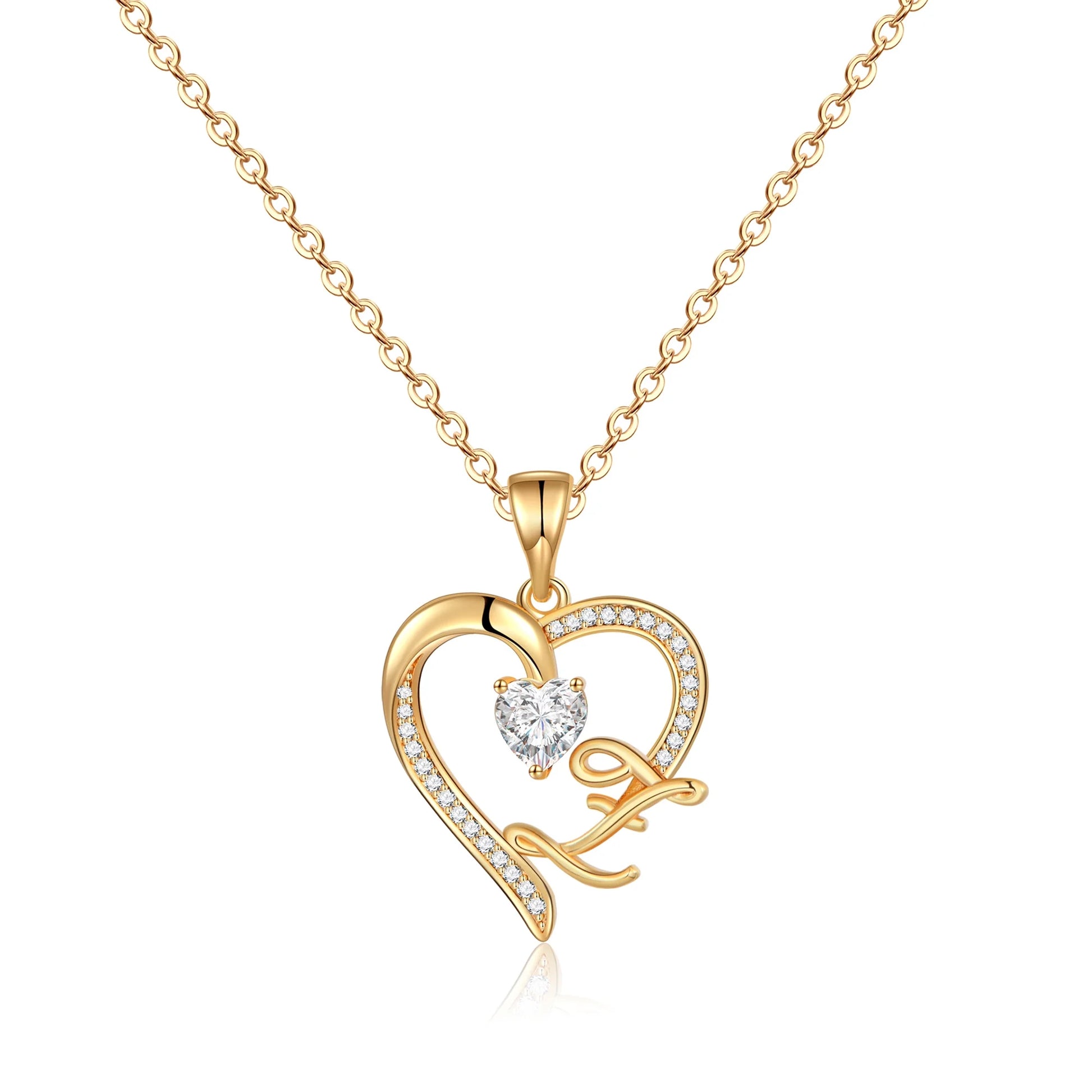 14K Gold Plated Initial Heart Pendant Necklace for Women