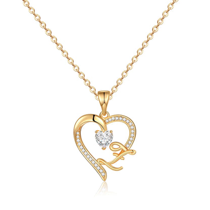 14K Gold Plated Initial Heart Pendant Necklace for Women