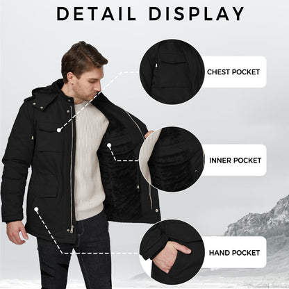 Men'S Winter Coat Warm Puffer Jacket Hooded Winter Puffer Jacket Black L
