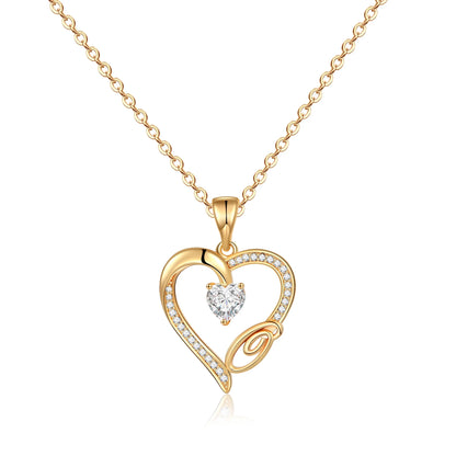 14K Gold Plated Initial Heart Pendant Necklace for Women