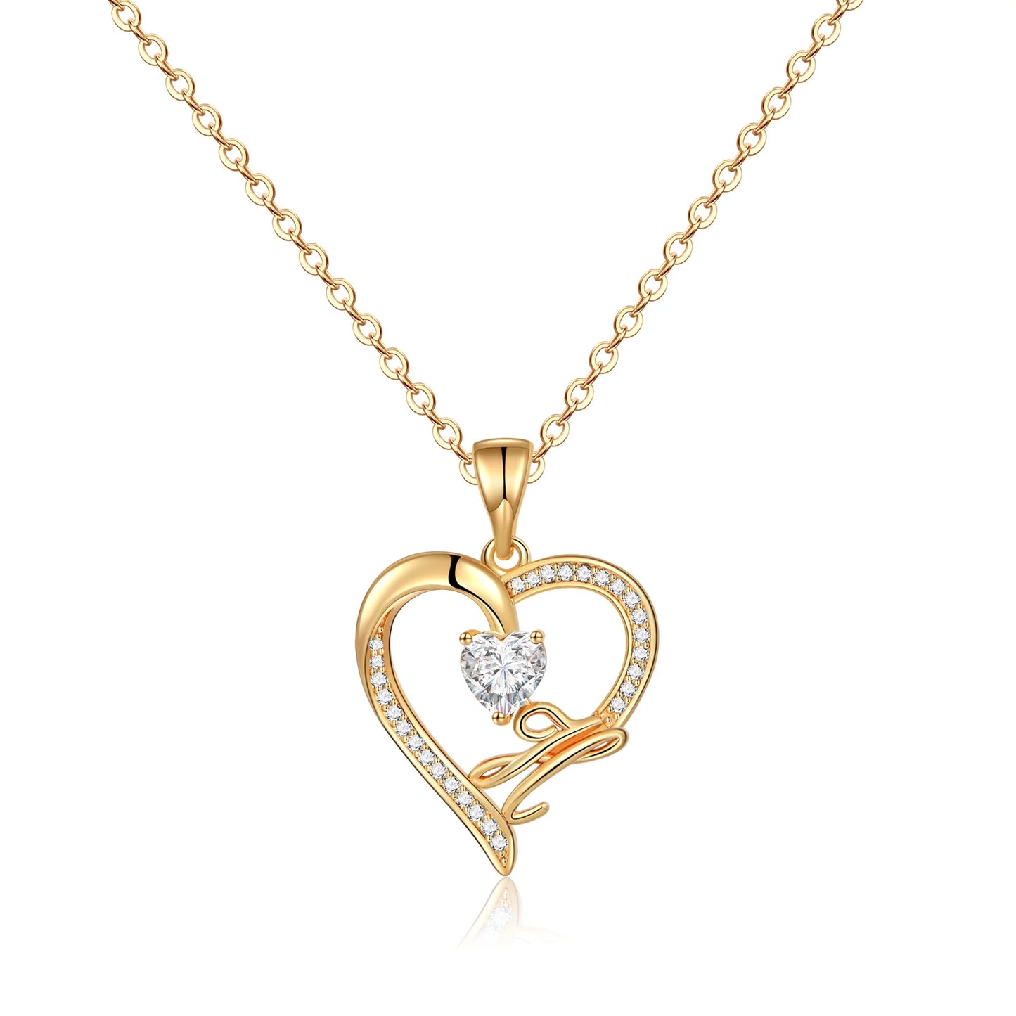 14K Gold Plated Initial Heart Pendant Necklace for Women