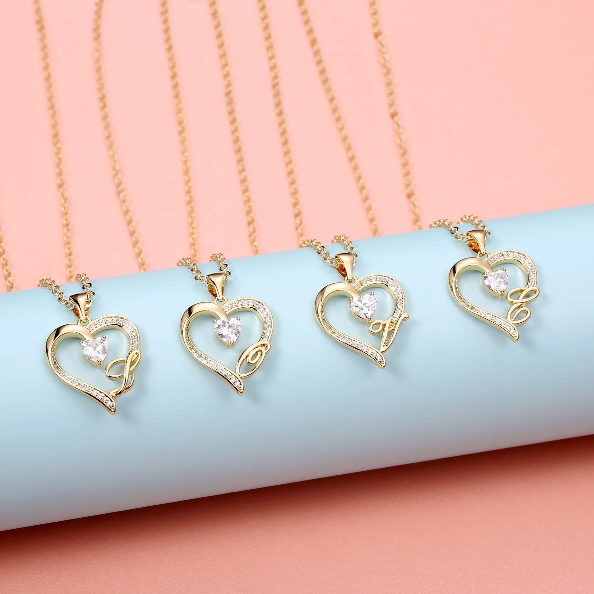 14K Gold Plated Initial Heart Pendant Necklace for Women