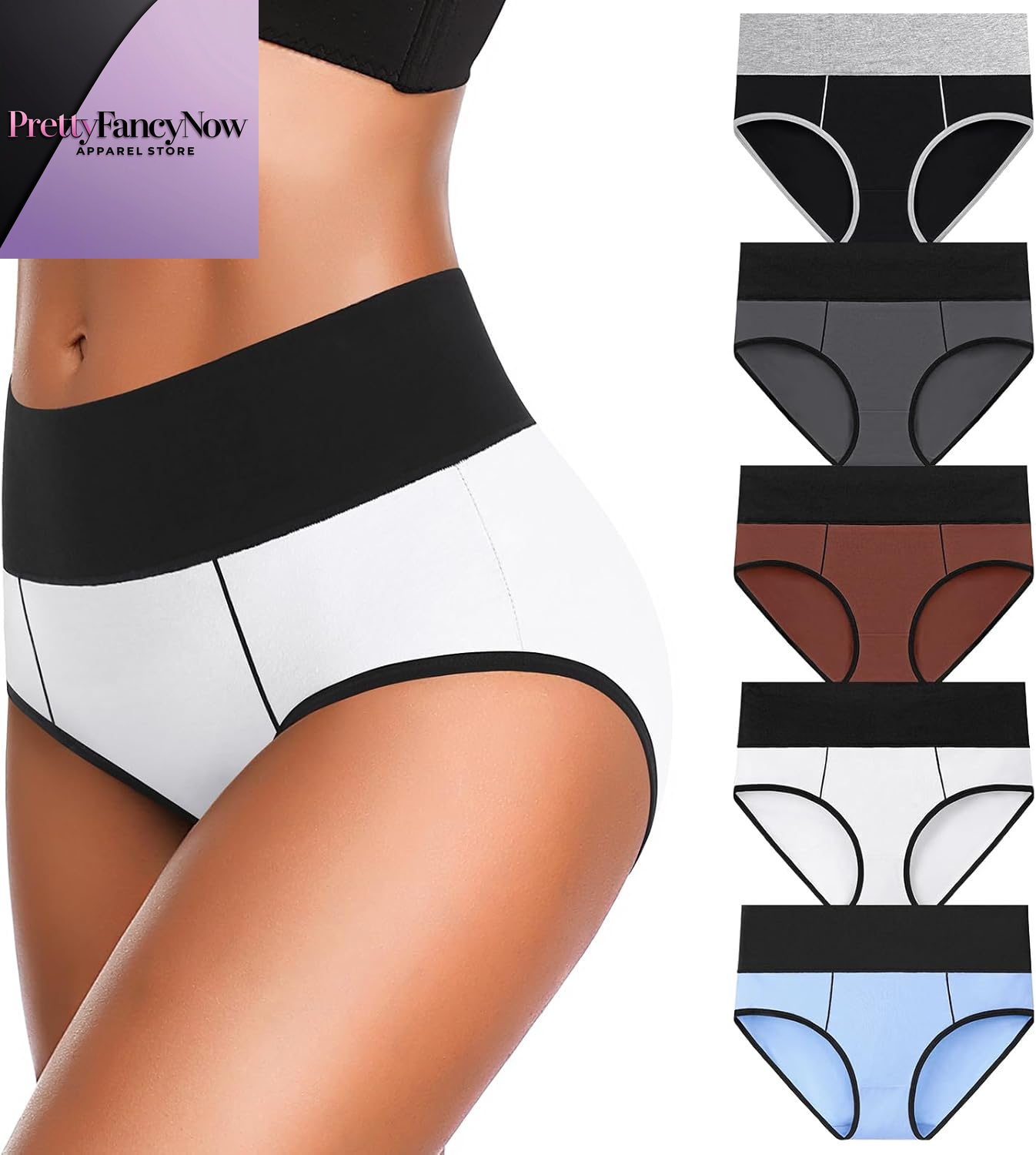 Underwear for Women Cotton High Waist Panties Full Coverage Briefs Soft Strech Ladies Breathable Panties-Multi Pack - PrettyFancyNow