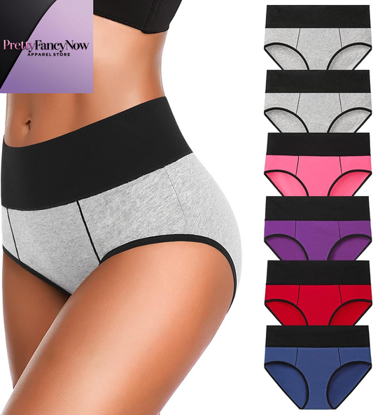 Underwear for Women Cotton High Waist Panties Full Coverage Briefs Soft Strech Ladies Breathable Panties-Multi Pack - PrettyFancyNow