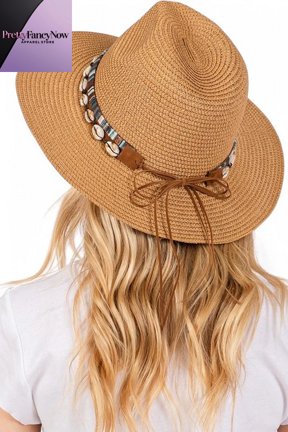 Sea Shell Hat Band Straw Fedora Sun Hat - PrettyFancyNow