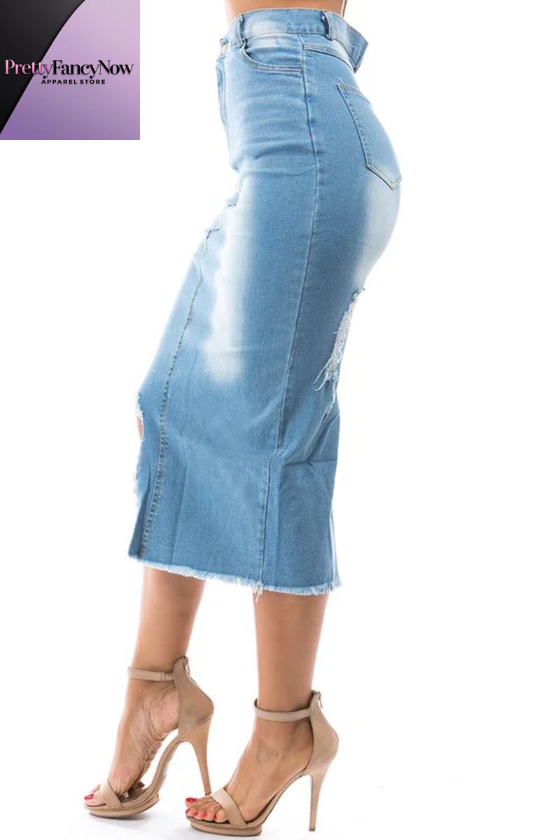 High-Waisted Denim Maxi Skirt - PrettyFancyNow