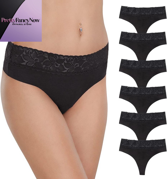 Seamless Cotton Thongs for Women – Delicate Lace Trim Panties - PrettyFancyNow