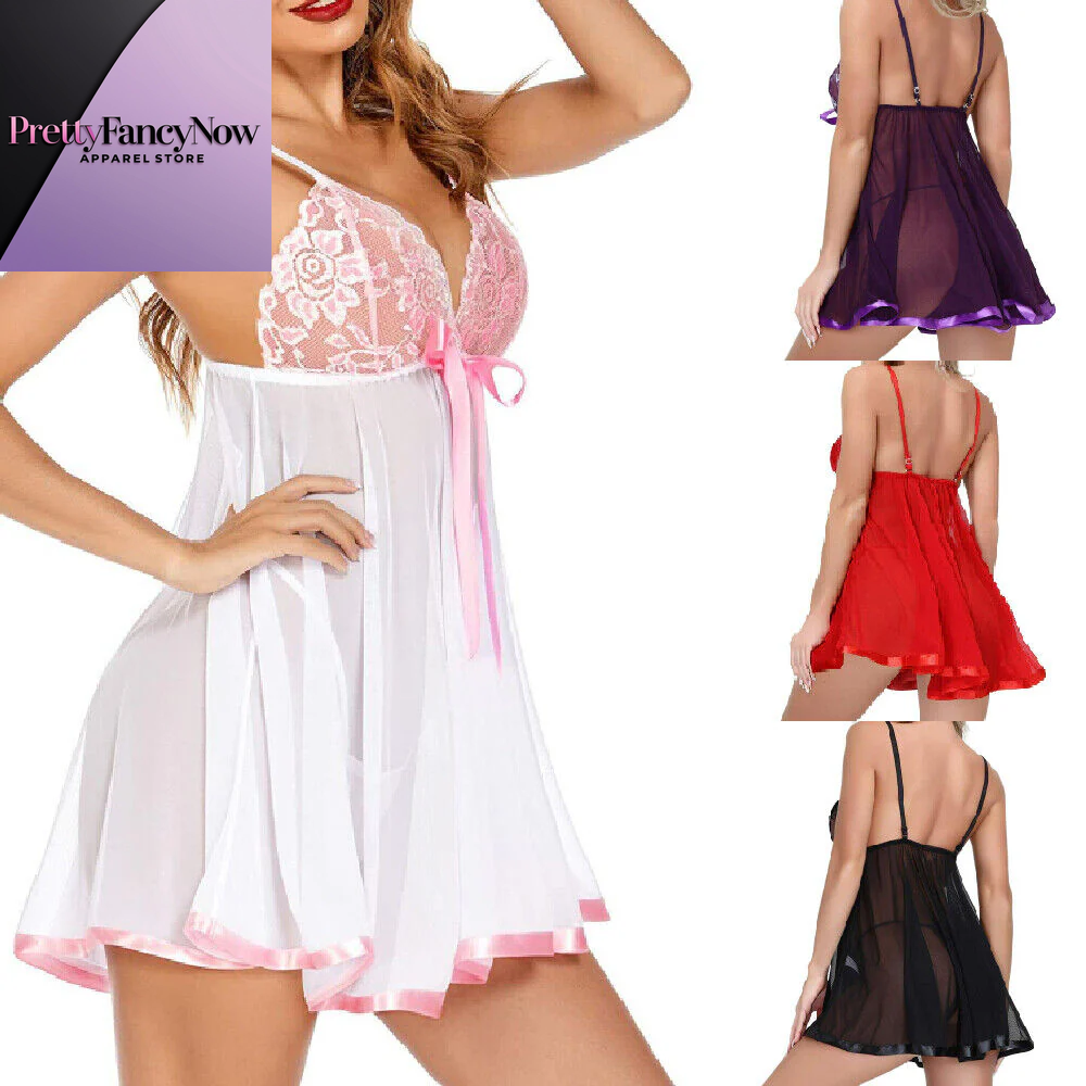 Women'S Sexy Lingerie Babydoll Sleepwear Underwear Lace Dress G-String Nightwear - PrettyFancyNow