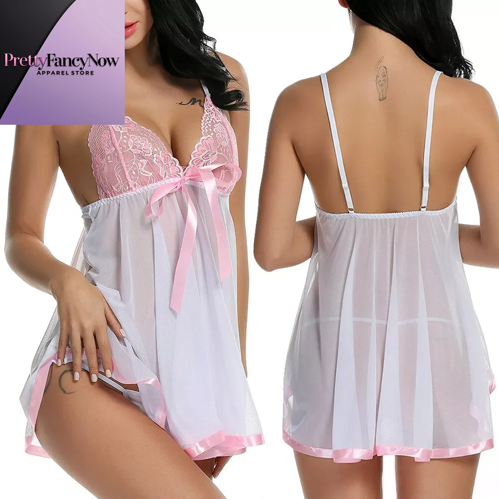 Women'S Sexy Lingerie Babydoll Sleepwear Underwear Lace Dress G-String Nightwear - PrettyFancyNow