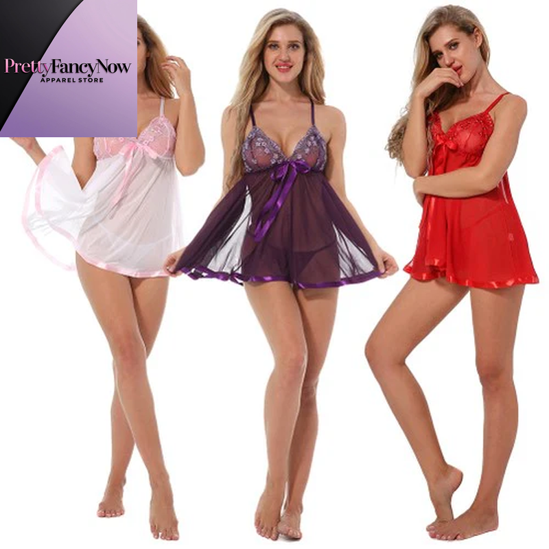Women'S Sexy Lingerie Babydoll Sleepwear Underwear Lace Dress G-String Nightwear - PrettyFancyNow