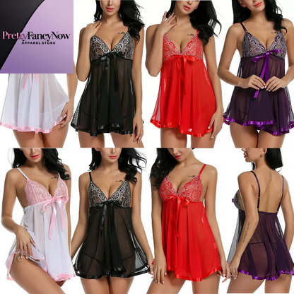 Women'S Sexy Lingerie Babydoll Sleepwear Underwear Lace Dress G-String Nightwear - PrettyFancyNow
