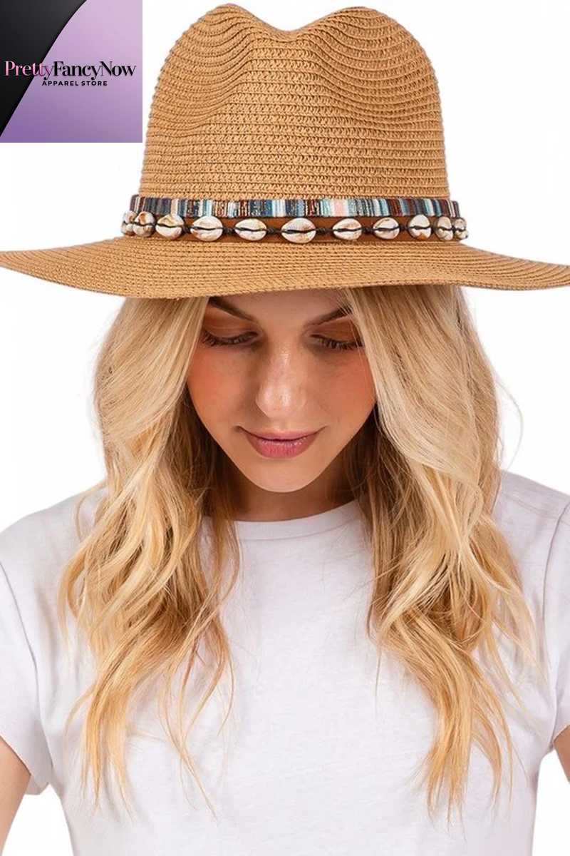 Sea Shell Hat Band Straw Fedora Sun Hat - PrettyFancyNow
