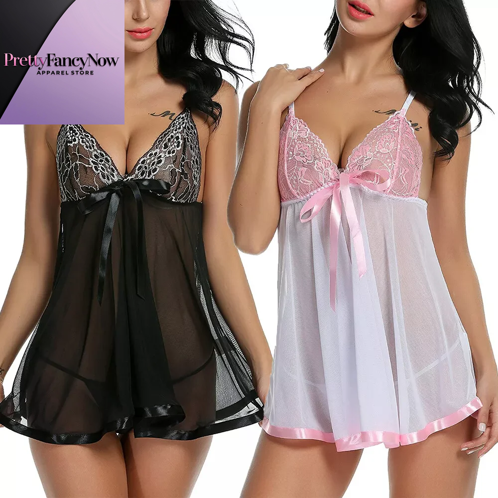 Women'S Sexy Lingerie Babydoll Sleepwear Underwear Lace Dress G-String Nightwear - PrettyFancyNow