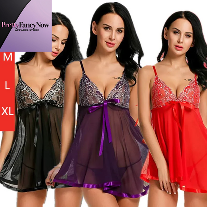 Women'S Sexy Lingerie Babydoll Sleepwear Underwear Lace Dress G-String Nightwear - PrettyFancyNow