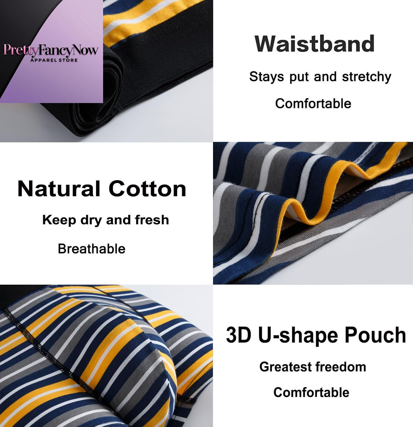 Men'S Underwear Boxer Briefs Cotton Huge Pouch Trunks Short Leg Underwear 5 Pack - PrettyFancyNow
