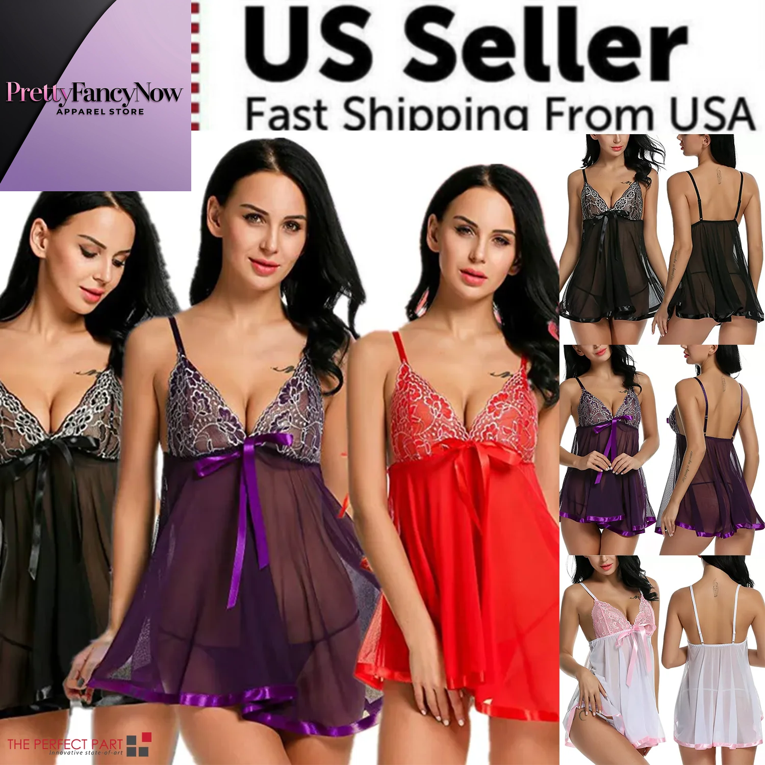 Women'S Sexy Lingerie Babydoll Sleepwear Underwear Lace Dress G-String Nightwear - PrettyFancyNow