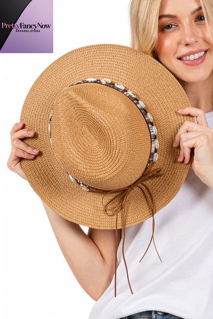 Sea Shell Hat Band Straw Fedora Sun Hat - PrettyFancyNow